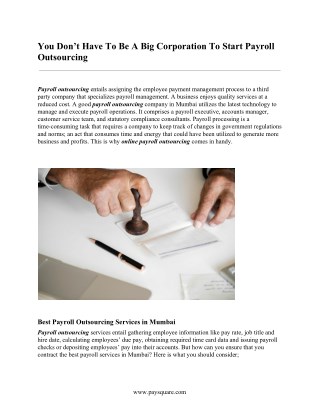 You Donâ€™t Have To Be A Big Corporation To Start Payroll Outsourcing