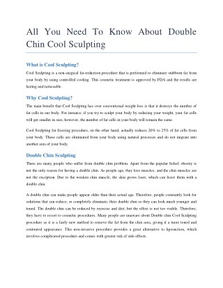 All You Need To Know About Double Chin Cool Sculpting