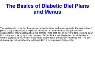 The Basics of Diabetic Diet Plans and Menus
