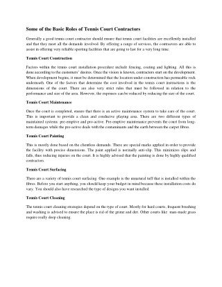 Some of the Basic Roles of Tennis Court Contractors