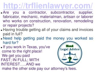 Construction law Dallas TX, Construction law Fort Worth TX, Construction liens Dallas TX, Construction liens Fort Worth