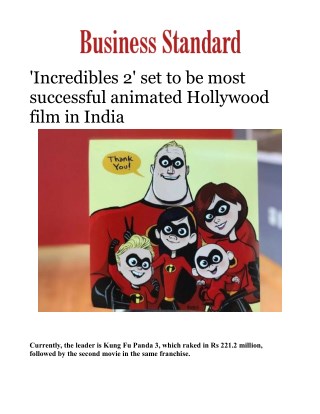 Incredibles 2' set to be most successful animated Hollywood film in IndiaÂ 