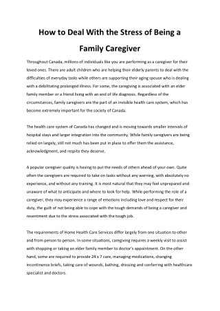 How to Deal With the Stress of Being a Family Caregiver