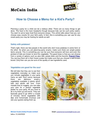 How to Choose a Menu for a Kidâ€™s Party?