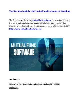 The Business Model of this mutual fund software for investing