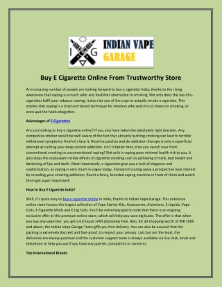 Buy E Cigarette Online From Trustworthy Store