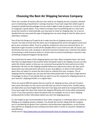 Choosing the Best Air Shipping Services Company