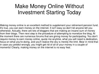 Make Money Online Without Investment Starting Today