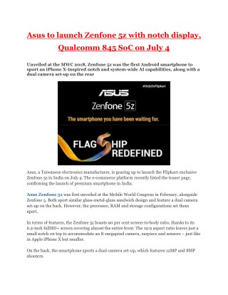 Asus to launch Zenfone 5z with notch display, Qualcomm 845 SoC on July 4