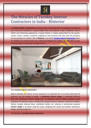 The Miracles of Turnkey Interior Contractors in India - RInterior