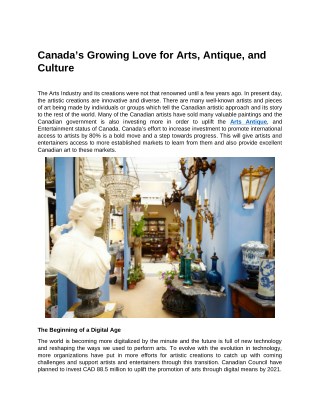 Canadaâ€™s Growing Love for Arts, Antique, and Culture