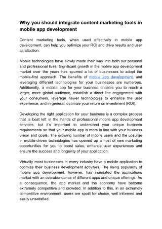WHY YOU SHOULD INTEGRATE CONTENT MARKETING TOOLS IN MOBILE APP DEVELOPMENT