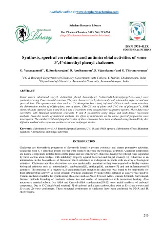 Synthesis, spectral correlation and antimicrobial activities of some 3â€™,4â€²-dimethyl phenyl chalcones