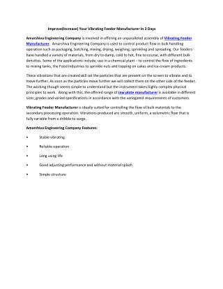 Improve(Increase) Your Vibrating Feeder Manufacturer In 3 Days