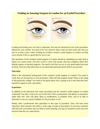 Finding an Amazing Surgeon in London for an Eyelid Procedure