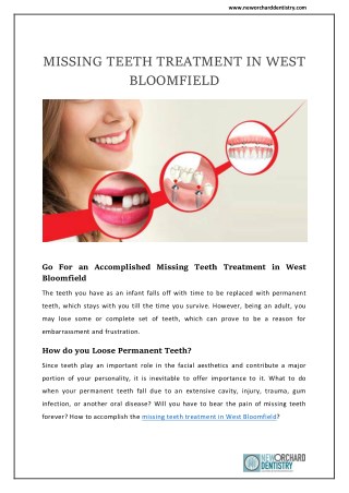 Missing Teeth Treatment in West Bloomfield | New Orchard Dentistry.