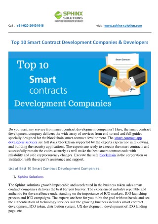 Top 10 Smart Contract Development Companies & Developers