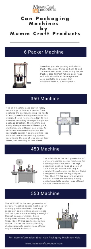 Can Packaging Machines by Mumm Craft Products
