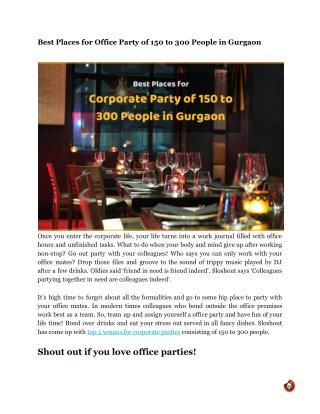 Best Places for Office Party of 150 to 300 People in Gurgaon