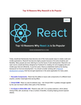 Top 10 Reasons Why React JS is So Popular