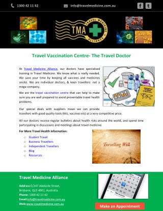 Travel Vaccination Centre- The Travel Doctor