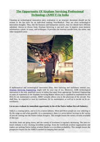 The Opportunity Of Airplane Servicing Professional Technology (AMET) In India