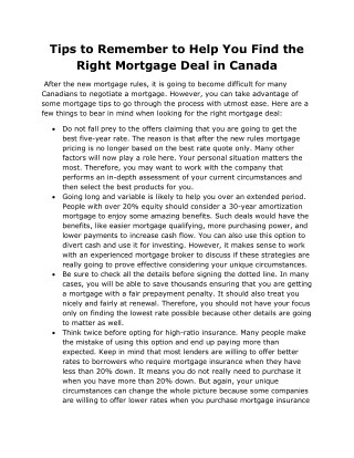 Tips to Remember to Help You Find the Right Mortgage Deal in Canada