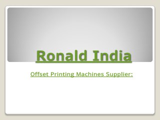 Offset Printing Machines Supplier - Ronald