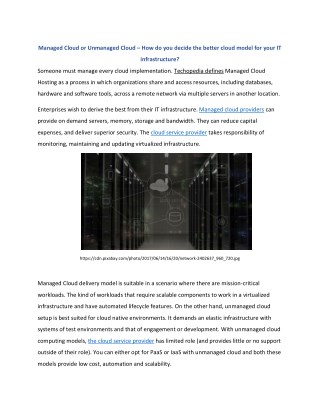 Managed Cloud or Unmanaged Cloud â€“ How do you decide the better cloud model for your IT infrastructure?