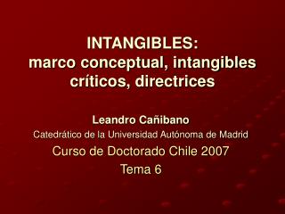 INTANGIBLES: marco conceptual, intangibles críticos, directrices