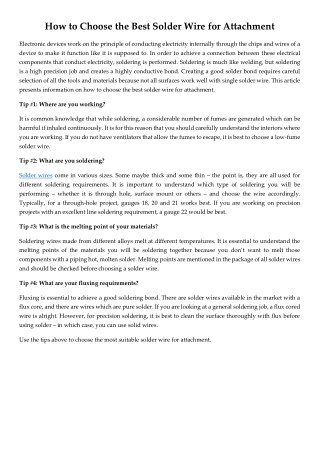How to Choose the Best Solder Wire for Attachment
