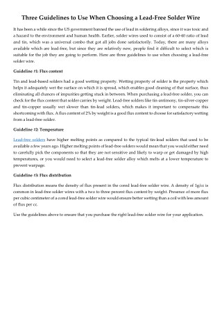 Three Guidelines to Use When Choosing a Lead-Free Solder Wire