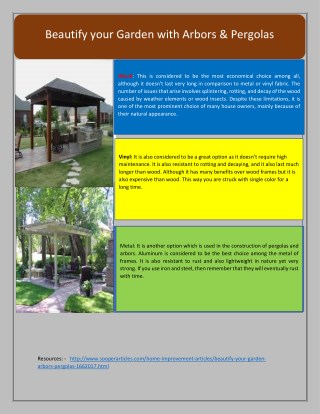 Beautify your Garden with Arbors & Pergolas
