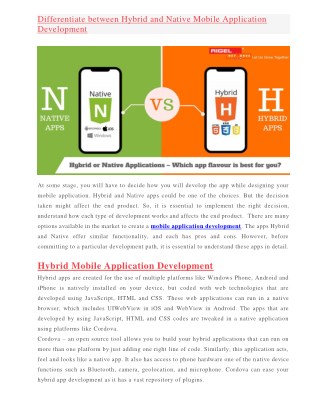 Differentiate between Hybrid and Native Mobile Application Development