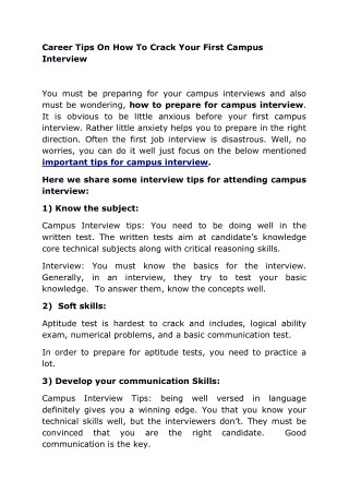 Career Tips On How To Crack Your First Campus Interview