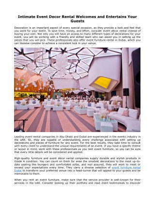 Intimate Event Decor Rental Welcomes and Entertains Your Guests