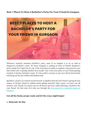 Best 7 Places To Host a Bachelorâ€™s Party for Your Friend In Gurgaon