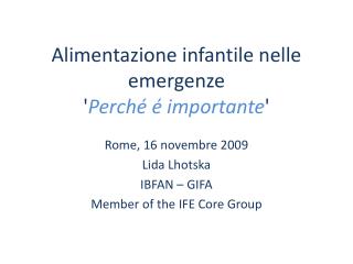 Alimentazione infantile nelle emergenze ' Perché é importante '