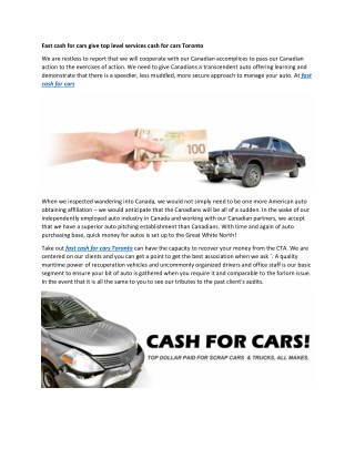 Fast cash for cars give top level services cash for cars Toronto