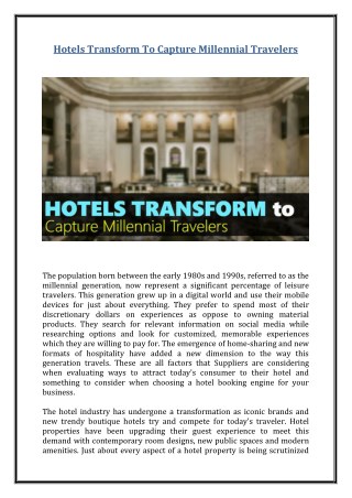 Hotels Transform To Capture Millennial Travelers