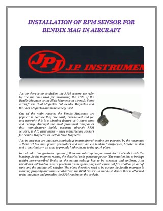 INSTALLATION OF RPM SENSOR FOR BENDIX MAG IN AIRCRAFT