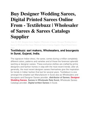 Designer Sarees Supplier | Wholesaler of Sarees | Designer Wedding Sarees | Sarees in Wholesale Rate Surat | Wholesale S