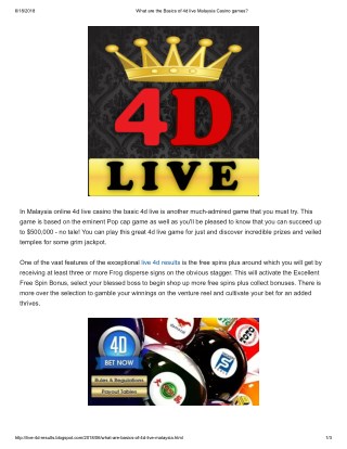 What are the Basics of 4d live Malaysia Casino games