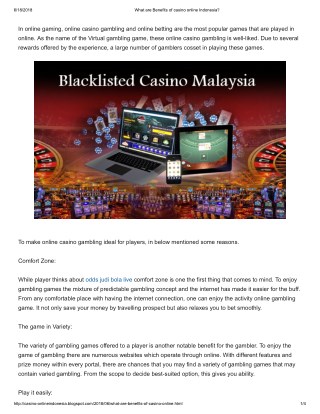 What are Benefits of casino online Indonesia