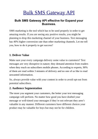 Bulk SMS Gateway API effective for Expand your Business.