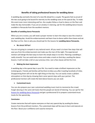Benefits of taking professional lessons for wedding dance