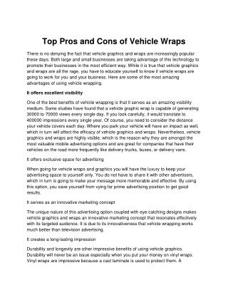 Top Pros and Cons of Vehicle Wraps