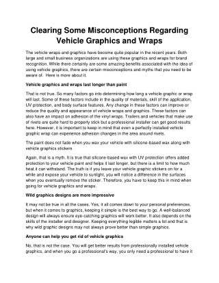 Clearing Some Misconceptions Regarding Vehicle Graphics and Wraps