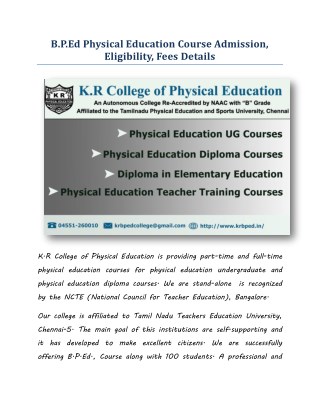 B.P.Ed Physical Education Course Admission, Eligibility, Fees Details