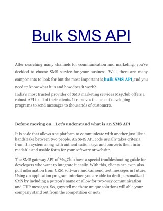 Bulk SMS API Service Provider in India(Indore)
